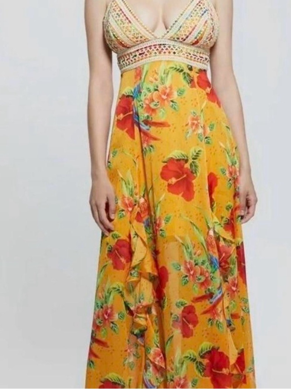 Guess Yellow Floral Backless Maxi Dress